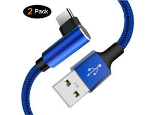 Extra Long Right Angle USB Type C Cable (2 Pack 10FT) Fast Charger USB A to USB C Nylon Braided Cord for Samsung Galaxy S8 S9 S10 Plus Note 9, LG Stylo 4 Q7 G7 ThinQ, MacBook, USB C Devices (Blue)