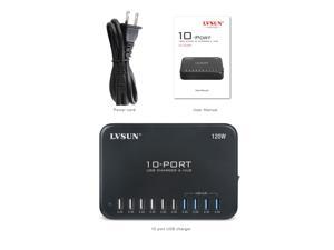 LVSUN 120W 24A 10 Port USB Travel Charger Usb Charging HUb for Iphone 6 6 Plus 5s 5c 5 Air Minigalaxy S6 and S6 Edge Galaxy S5 S4 Tab Lg G3 Nexus Htc Moto X and more devices