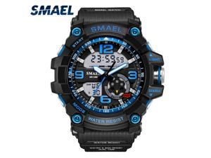 Men's Stylish Sports Multi-function Electronic Waterproof Watch Dual Display Wri-light blue