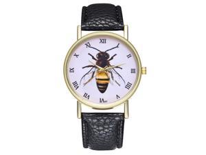 Vintage Honey Bee Insect Leather Watch for Women Men's-black