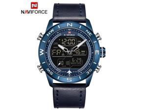 NAVIFORCE NF9144 Men Sport Watch Fashion Digital Army Military Leather Quartz Wr-blue