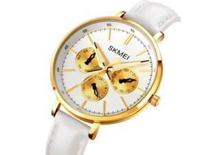 SKMEI 1665 Quartz Women Watch Multifunction Stylish Elegant Wrist Watch Casual B-gold + white