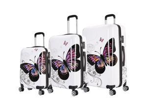 InUSA Prints 3-Piece PC/ABS Plastic Luggage Set Butterfly (IUAPCSML-BUT)