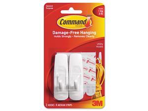General Purpose Hooks 3lb Capacity Plastic White 2 Hooks & 4 Strips/Pack General Purpose Hooks 3lb Capacity Plastic White 2 Hooks & 4 Strips/Pack