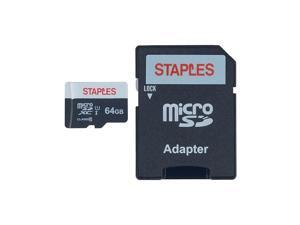 Staples 64GB High Speed Micro SDHC Card Class 10 with SD Adapter 28418 Staples 64GB High Speed Micro SDHC Card Class 10 with SD Adapter 28418