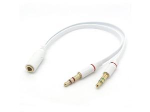 Single 3.5mm Female 4-conductor (TRRS) Jack to Dual 3.5mm Male 3-conductor (TRS) Plug Microphone + Stereo Audio Headphone Headset Splitter Cable for PC / Old-Laptop White