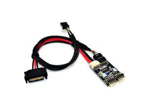 1-to-2 Splitter Motherboard USB 2.0  9Pin Internal Header Male to Dual 2x 9Pin Header Male HUB Converter PCB Board Adapter with Female to Female Extension Cable 30cm and SATA 15Pin Power Cable