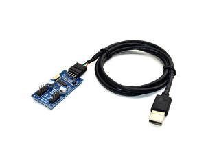 1-to-2 Splitter Motherboard USB 2.0  9Pin Internal Header Male to Dual 2x 9Pin Header Male HUB Converter PCB Board Adapter with Female to USB 2.0 Male Extension Cable 80cm