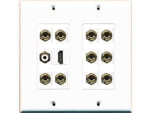 RiteAV HDMI RCA White 10 Banana 5.1 Speaker Wall Plate Dual Gang Decorative RiteAV HDMI RCA White 10 Banana 5.1 Speaker Wall Plate Dual Gang Decorative