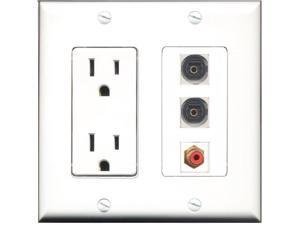 RiteAV - 15 Amp Power Outlet 1 Port RCA Red 2 Port Toslink Decora Wall Plate RiteAV - 15 Amp Power Outlet 1 Port RCA Red 2 Port Toslink Decora Wall Plate