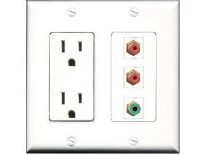 RiteAV - 15 Amp Power Outlet 2 Port RCA Red 1 Port RCA Green Decora Wall Plate RiteAV - 15 Amp Power Outlet 2 Port RCA Red 1 Port RCA Green Decora Wall Plate