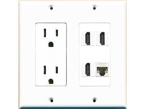 RiteAV Power Outlet 3 HDMI White Cat5E Wall Plate White RiteAV Power Outlet 3 HDMI White Cat5E Wall Plate White