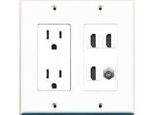 RiteAV Power Outlet 3 HDMI White Coax Wall Plate White RiteAV Power Outlet 3 HDMI White Coax Wall Plate White