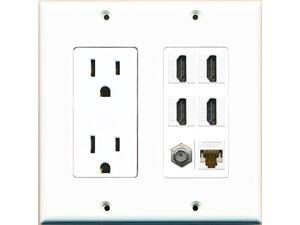 RiteAV Power Outlet HDMI White 2 Coax 3 Cat6 Wall Plate White RiteAV Power Outlet HDMI White 2 Coax 3 Cat6 Wall Plate White
