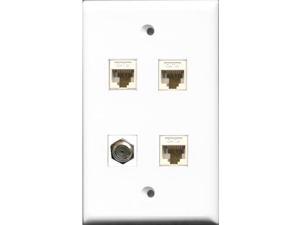 RiteAV 1 Port Coax Cable TV- F-Type 3 Port Cat6 Ethernet White Wall Plate RiteAV 1 Port Coax Cable TV- F-Type 3 Port Cat6 Ethernet White Wall Plate