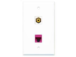 RiteAV - 1 Port RCA Yellow 1 Port Cat5e Ethernet Pink Wall Plate RiteAV - 1 Port RCA Yellow 1 Port Cat5e Ethernet Pink Wall Plate