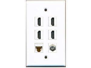 RiteAV - 4 Port HDMI 1 Coax Cable TV- F-Type 1 Cat6 Ethernet White Wall Plate RiteAV - 4 Port HDMI 1 Coax Cable TV- F-Type 1 Cat6 Ethernet White Wall Plate
