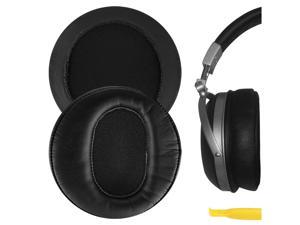 Geekria QuickFit Protein Leather Replacement Ear Pads for DENON AH-D2000, D5000, D5200, D7000, D7200, D9200 Headphones Earpads, Headset Ear Cushion Repair Parts (Black)