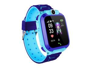 Kids Children Electronic Smart Watch Monitoring Locator Tracker Fashion Large Screen Sports Wristwatch Silicone LBS Phone Watch (Blue)