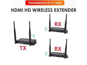 (1 SENDER and 2 RECEIVERS kit)  Up to 656Ft Wireless 1080P 60Hz Video Extender with Local Pass-through HDMI Loop-out Transmitter Receiver kit 200m with IR remote