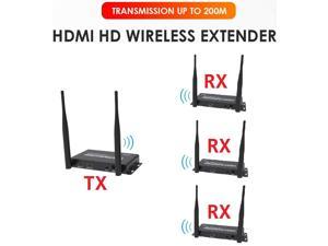 (1 SENDER and 3 RECEIVERS kit) Up to 656Ft Wireless 1080P 60Hz Video Extender with Local Pass-through HDMI Loop-out Transmitter Receiver kit 200m with IR remote