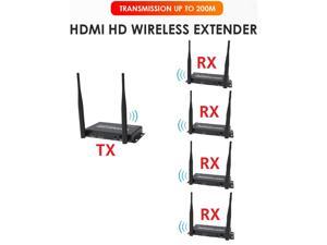 (1 SENDER and 4 RECEIVERS kit) Up to 656Ft Wireless 1080P 60Hz Video Extender with Local Pass-through HDMI Loop-out Transmitter Receiver kit 200m with IR remote