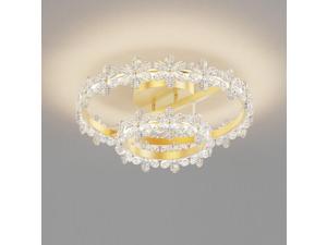 OOVOV 15.7 Inch Crystal Flower Ceiling Light Fixture Round Gold Flush Mount Ceiling with 30W LED Light Source for Bedroom Study Room Bathroom