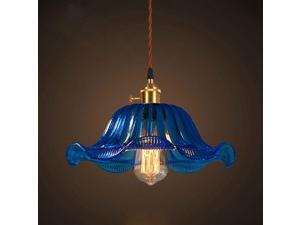 OOVOV American Color Glass Flowers Pendant Lights Retro Bar Cafe Dining Room Pendant Lamp Corridor Balcony Pendant Light (blue)