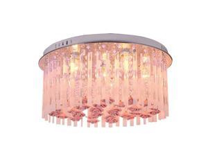 OOVOV Crystal Flowers Princess Room Ceiling Lamp Romantic Girl's Room Bedroom Ceiling Light,Round,Pink,Rose
