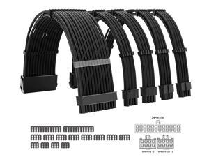 KITCOM 18AWG PSU Cable Extension Sleeved ATX Power Supply Gaming PC Build Custom Mod Braided Wire Kit/Set Extra-Sleeved 24-PIN/8-PIN (4+4) Dual EPS CPU/PCI-E (6+2) GPU with Combs, Black
