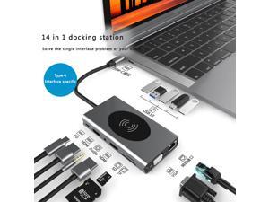 14 in 1 USB Hub Type C Dongle Adapter with Wireless Charger, USB C Adapter with HDMI 4K 2 Output, RJ45 Ethernet, 87W PD Charger, SD/TF Card Reader with USB 3.0 VGA Ports (Gray) 14 in 1 USB Hub Type C Dongle Adapter with Wireless Charger, USB C Adapter with HDMI 4K 2 Output, RJ45 Ethernet, 87W PD Charger, SD/TF Card Reader with USB 3.0 VGA Ports (Gray)