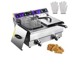 Commercial Electric 23.4L Deep Fryer Dual Tank w/ Timer and Drain Reset Button French Fry Restaurant Commercial Electric 23.4L Deep Fryer Dual Tank w/ Timer and Drain Reset Button French Fry Restaurant