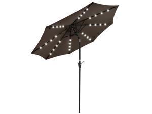 9 Aluminium Solar Patio Umbrella w 32 LEDs Crank Tilt UV30 Outdoor Deck Beach Chocolate
