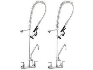 Aquaterior Wall Mount Commercial Faucet w/ Pre-Rinse Pull Down Sprayer 2 Pack