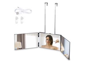 Byootique 3 Way Mirror Trifold w/ LED Lights Telescoping Hooks for Hair Cutting