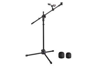 Microphone Boom Arm Stand Adjustable Foldable Tripod Phone Holder Mic Mount Clip