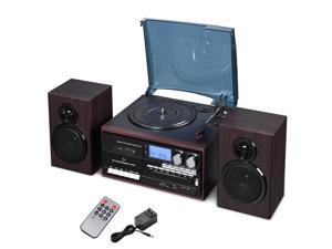 Bluetooth Record Player System with Speakers Stereo Turntable CD/Cassette AM/FM Remote Control