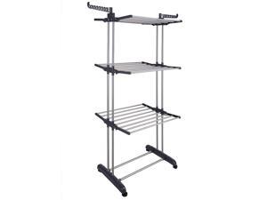 Aquaterior 3 Tier Clothes Drying Rack Folding Laundry Dryer Hanger Airer Compact Storage Steel Indoor Outdoor
