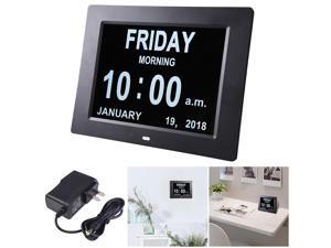 8" Large Digital LED Day Clock 6 Alarm Options Dimmable Calendar Dementia Home Wall Table Black 8" Large Digital LED Day Clock 6 Alarm Options Dimmable Calendar Dementia Home Wall Table Black