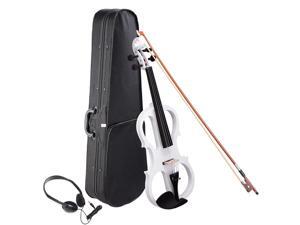 4/4 Electric Violin Full Size Wood Silent Fiddle Bow Headphone Case White 4/4 Electric Violin Full Size Wood Silent Fiddle Bow Headphone Case White