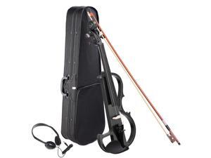 4/4 Electric Violin Full Size Wood Silent Fiddle Fittings Headphone Black 4/4 Electric Violin Full Size Wood Silent Fiddle Fittings Headphone Black