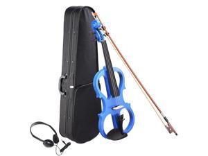 4/4 Electric Violin Full Size Wood Silent Fiddle Bow Headphone Case Blue 4/4 Electric Violin Full Size Wood Silent Fiddle Bow Headphone Case Blue