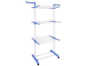 Aquaterior 3 Tier Clothes Drying Rack Folding Laundry Dryer Hanger Airer Compact Storage Steel Indoor Outdoor