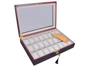 24 Ebony Wood Mens Watch Display Glass Top Case Organizer Collector Jewelry Box
