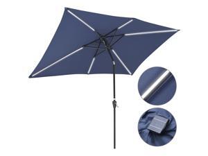 10x6ft Rectangle Solar Power LED Patio Umbrella Parasol Sunshade Tilt with Crank 10x6ft Rectangle Solar Power LED Patio Umbrella Parasol Sunshade Tilt with Crank