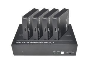 Monoprice Blackbird 4K 2x4 Splitter Extender Complete Solution Kit | 4K@60 HDMI 2.0 18Gbps HDR HDMI-over-Ethernet Cat5e/6/7 80m POC Downscaler Optical/Analog Audio Extractor RS232