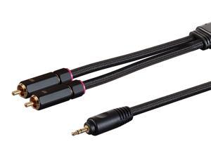 Monoprice 3.5mm to 2-Male RCA Adapter Cable - 6 Feet - Black, Gold Plated Connectors, Double Shielded With Copper Braiding - Onix Series