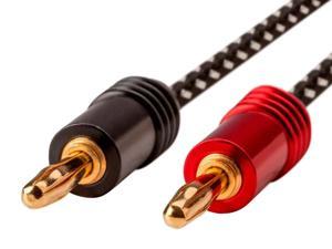 Monoprice Affinity Premium 14 Gauge AWG Braided Speaker Wire / Cable - 6ft Black with Gold Plated Banana Plug Connectors and Oxygen-Free Copper Conductors