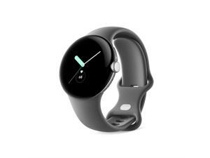 Google Pixel Watch - Android Smartwatch  - Heart Rate Tracking Watch - Polished Silver Stainless Steel case with Charcoal Active band - WiFi
