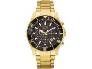Bulova Mens Marine Star Series B Gold Tone Stainless Steel 6Hand Chronograph Quartz Watch Black Dial Style 98B250